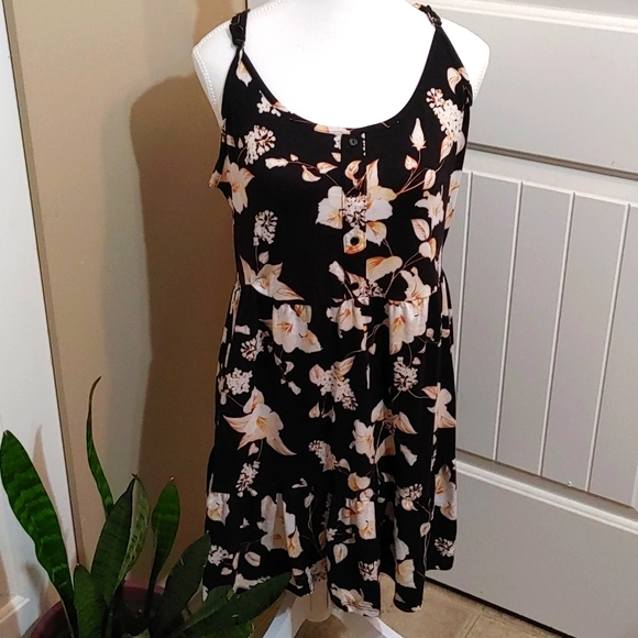 SWS Streetwear Society sleeveless black flower pattern mini dress Large - Picture 2 of 11